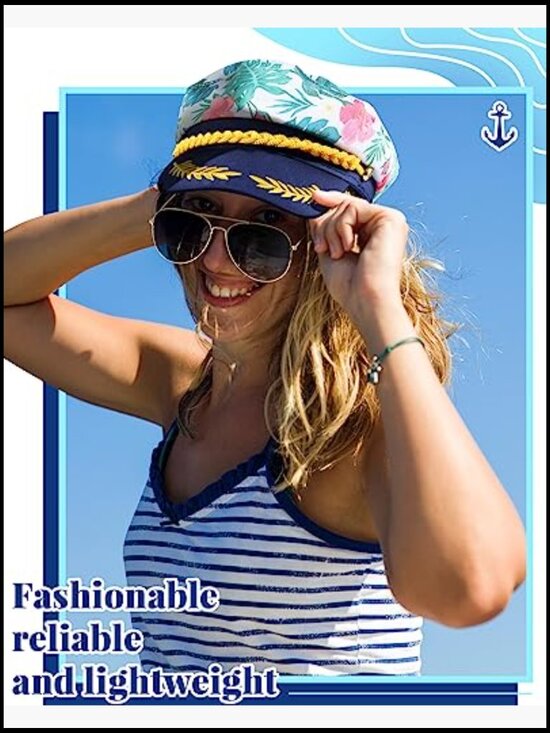 Captain Hat 4pc Sailor Yacht Boat Floral Cap Sunglasses Costume Accessory Party main image 4